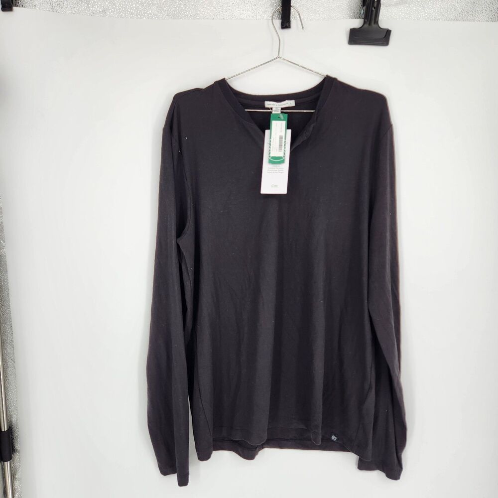 Threads 4 Thought Men's Large Black Frederick Luxe Jersey Long Sleeve Henley NWT